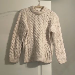 Cream white woven cable-knit sweater